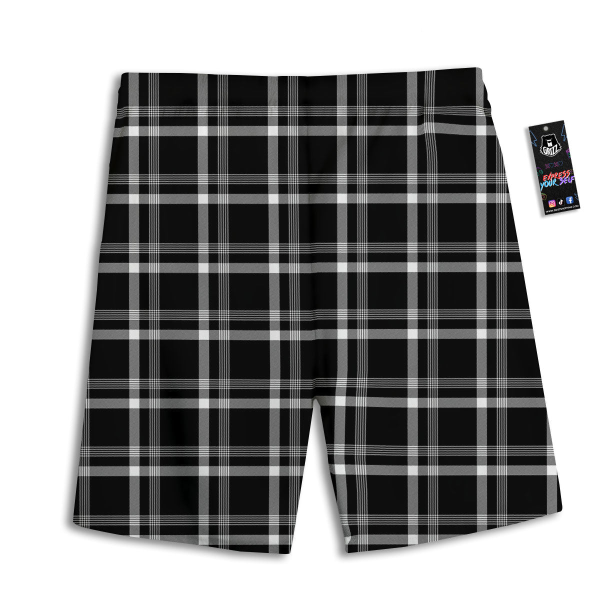 Tartan White And Black Print Pattern Men's Athletic Shorts