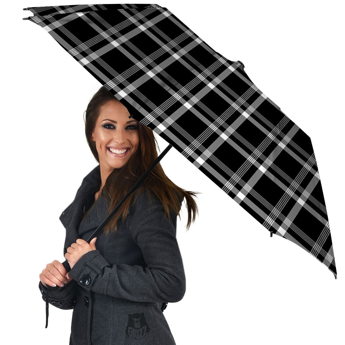 Tartan White And Black Print Pattern Umbrella-grizzshop