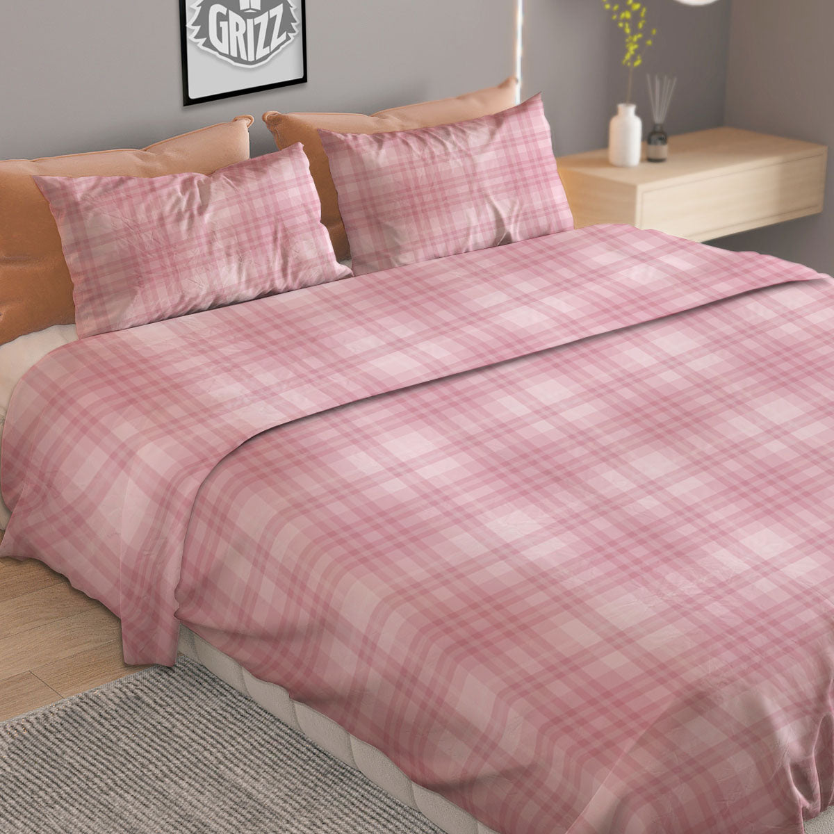 Tartan White And Pink Print Pattern Duvet Cover Bedding Set