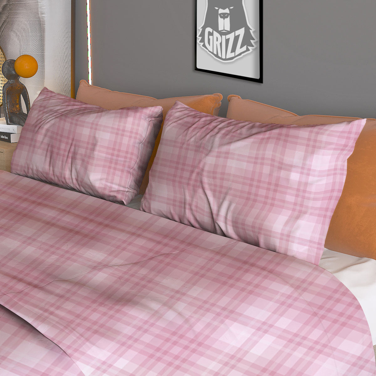 Tartan White And Pink Print Pattern Duvet Cover Bedding Set