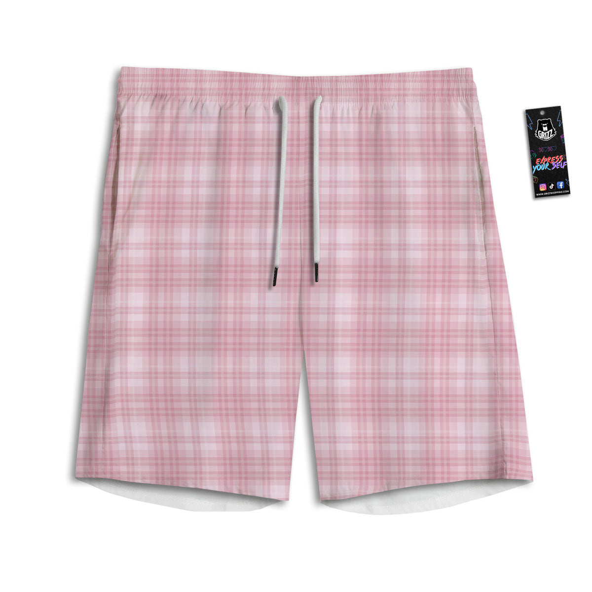 Tartan White And Pink Print Pattern Men's Athletic Shorts