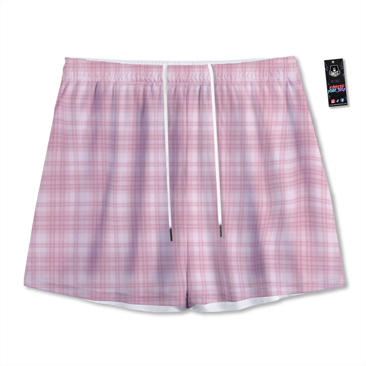 Tartan White And Pink Print Pattern Mesh Shorts
