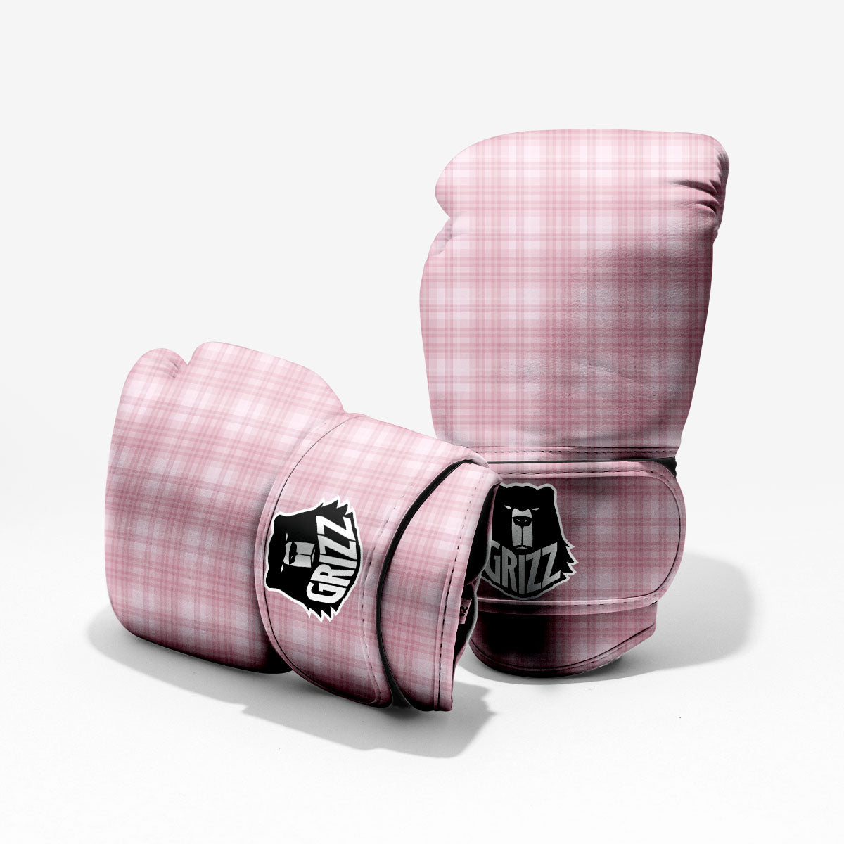 Tartan White And Pink Print Pattern Pro Boxing Glove