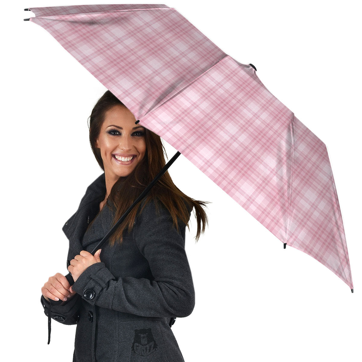 Tartan White And Pink Print Pattern Umbrella-grizzshop