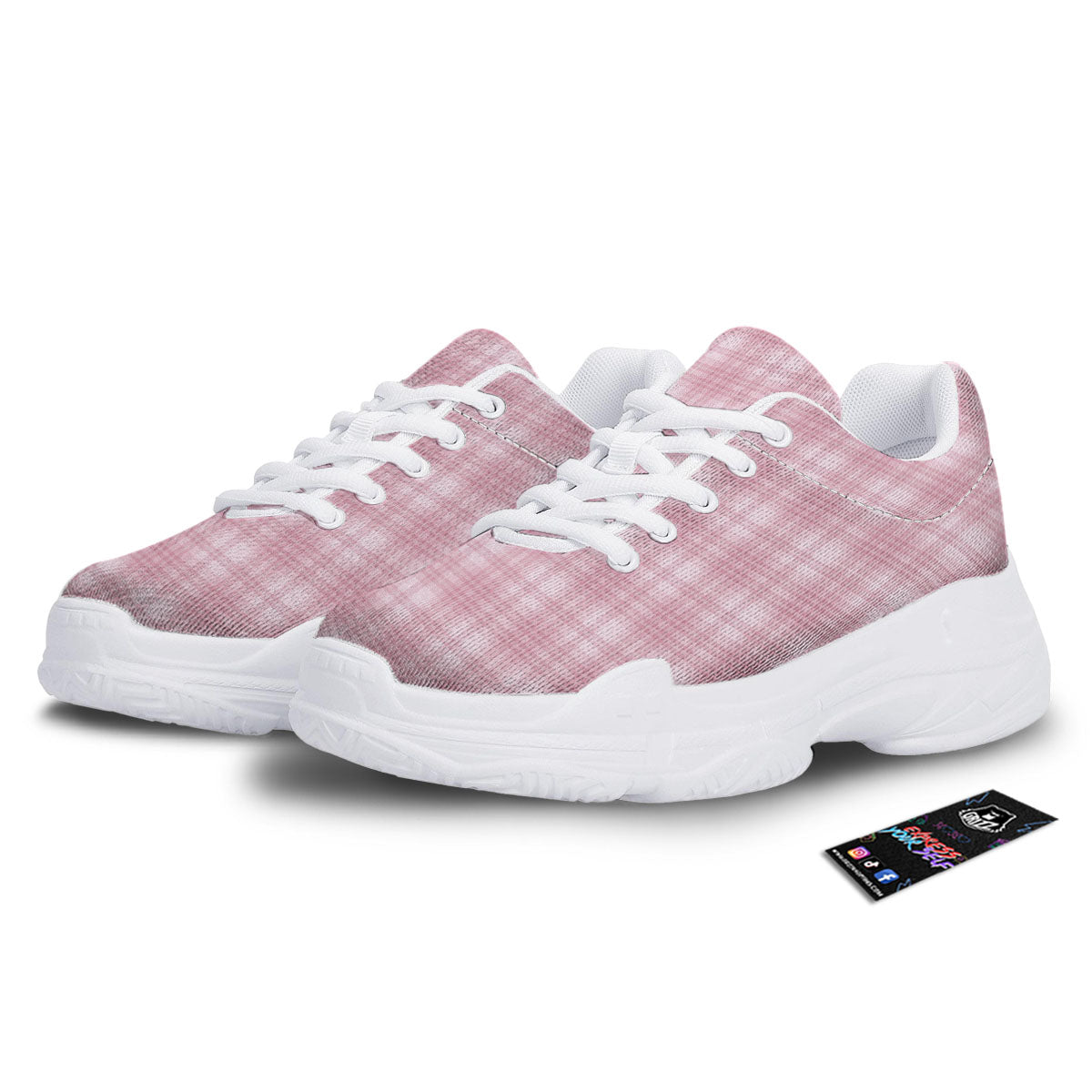 Tartan White And Pink Print Pattern White Chunky Shoes-grizzshop