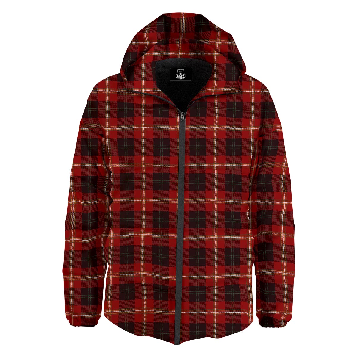 Tartan White And Red Print Pattern Down Jacket-grizzshop