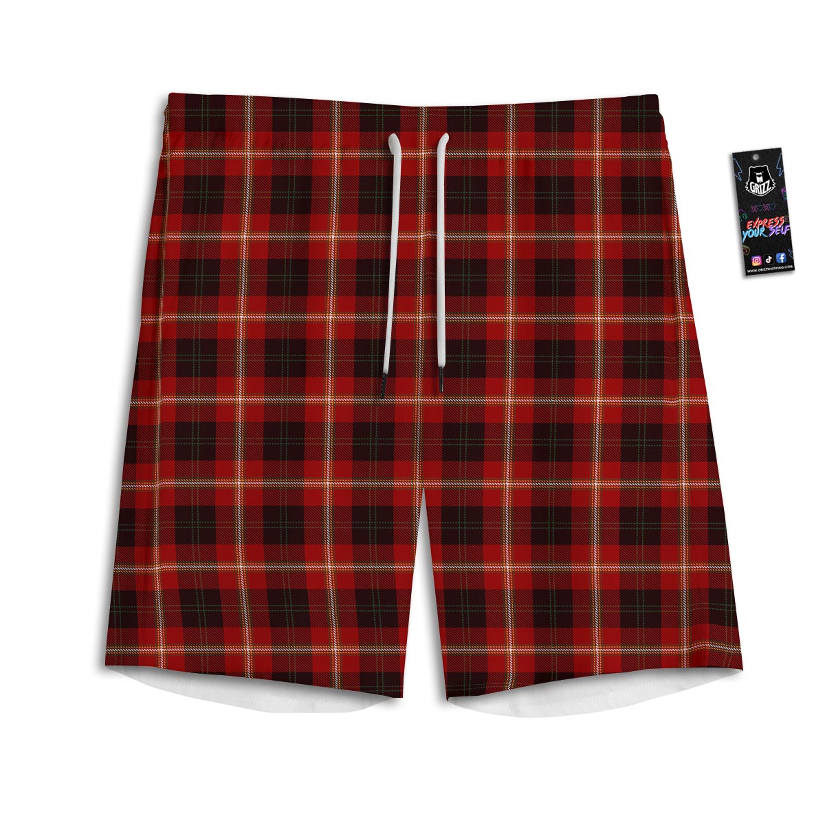 Tartan White And Red Print Pattern Men's Athletic Shorts