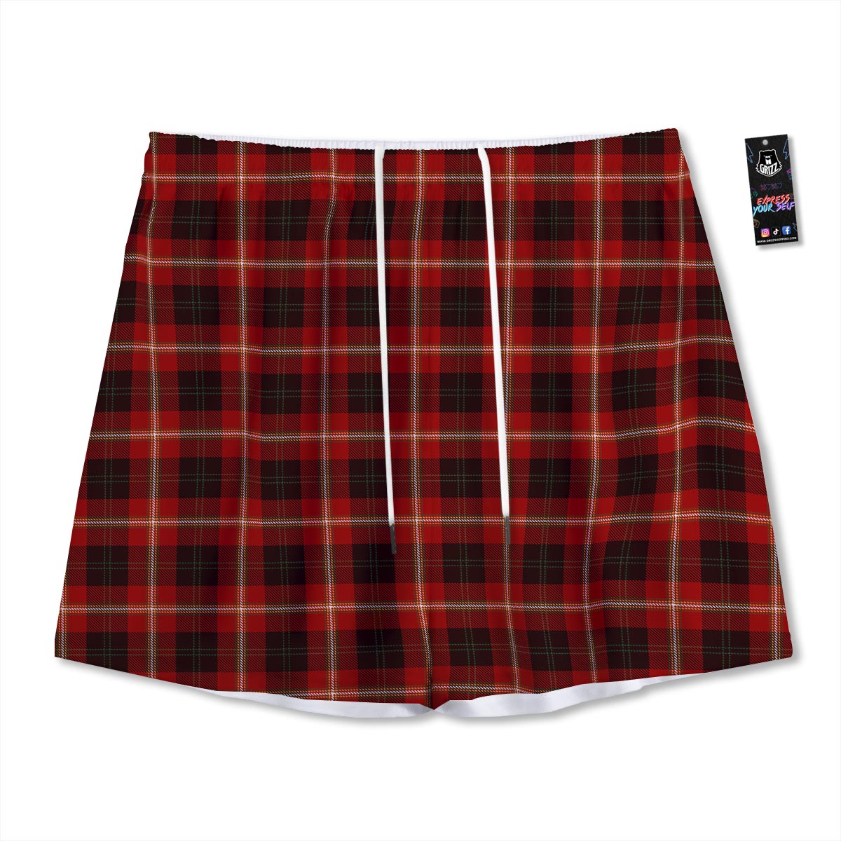 Tartan White And Red Print Pattern Mesh Shorts