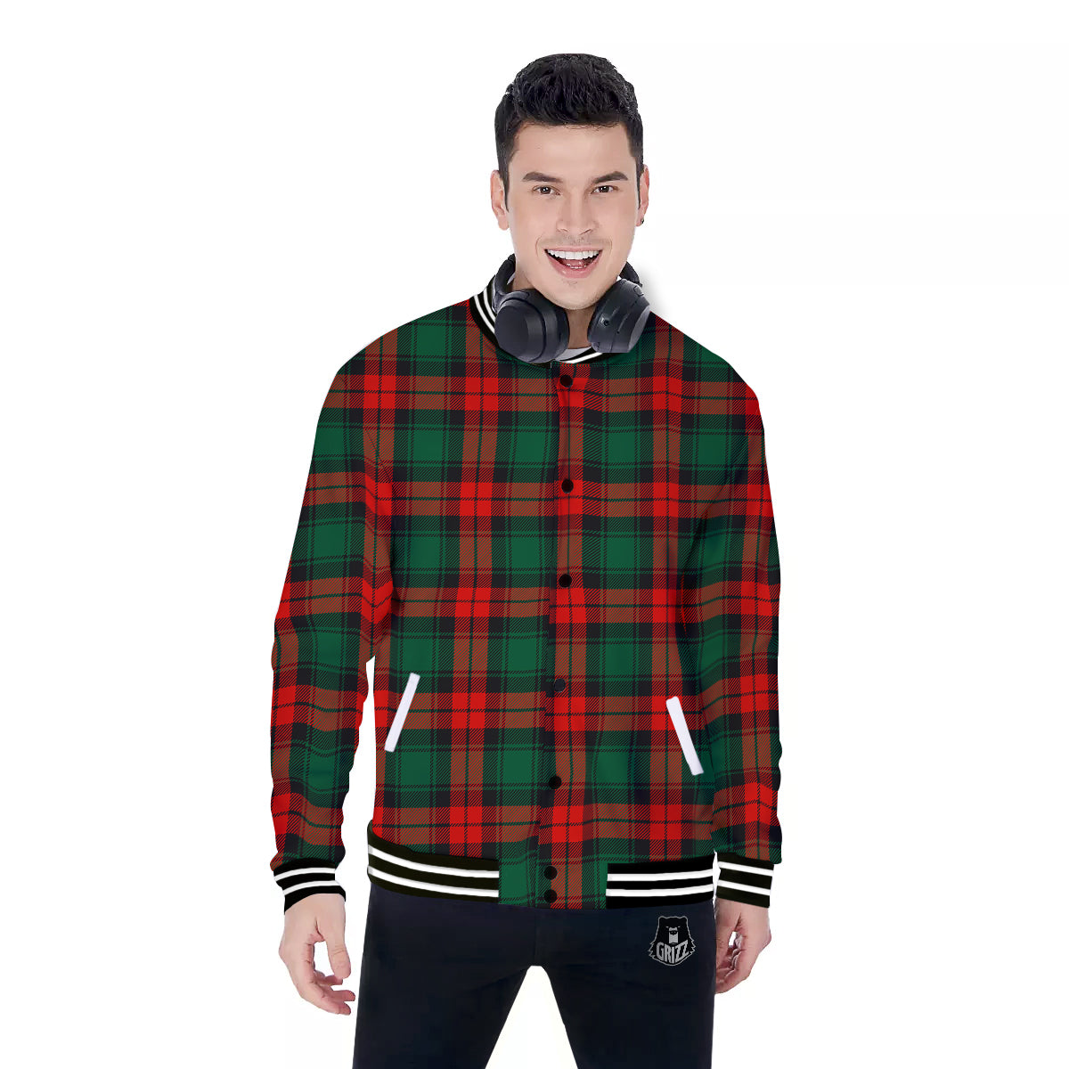 Tartan Xmas Scottish Print Pattern Baseball Jacket-grizzshop