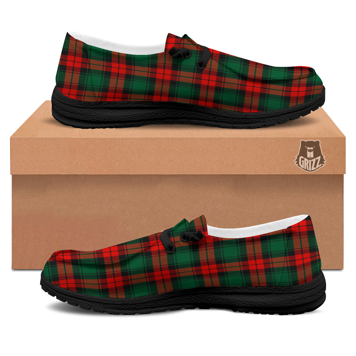 Tartan Xmas Scottish Print Pattern Black Loafers-grizzshop