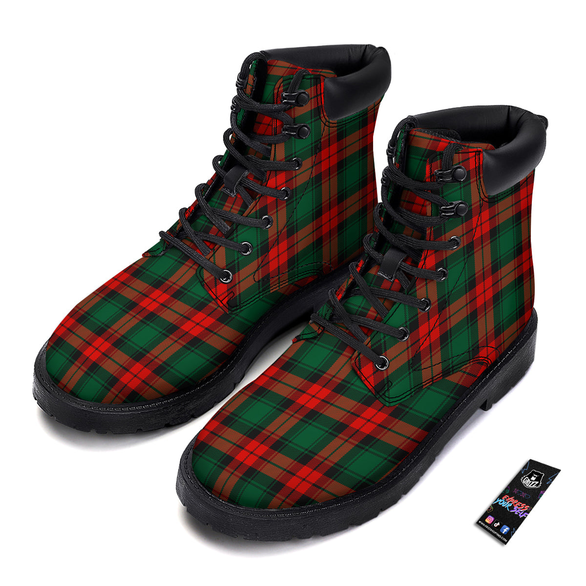 Tartan Xmas Scottish Print Pattern Boots-grizzshop