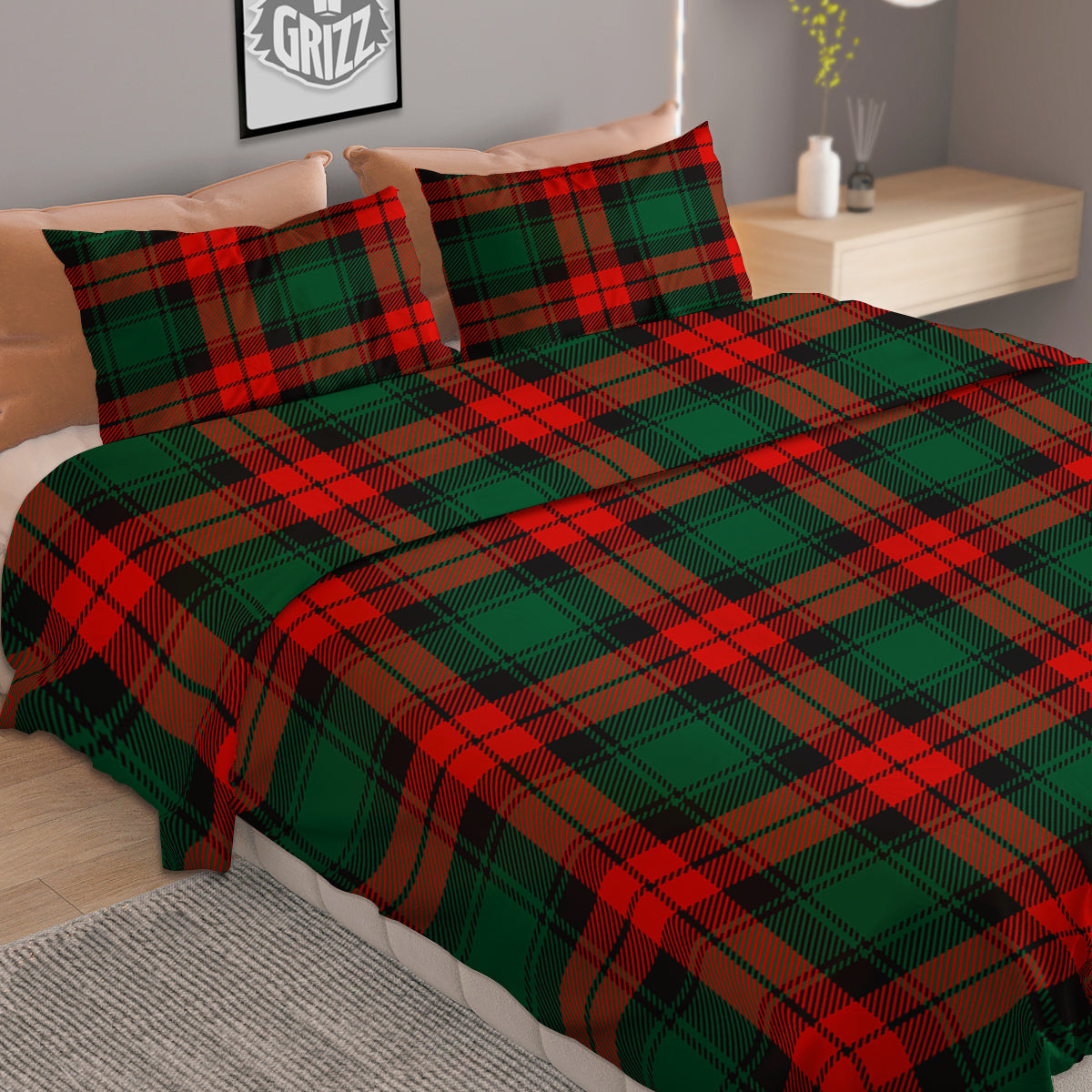 Tartan Xmas Scottish Print Pattern Duvet Cover Bedding Set