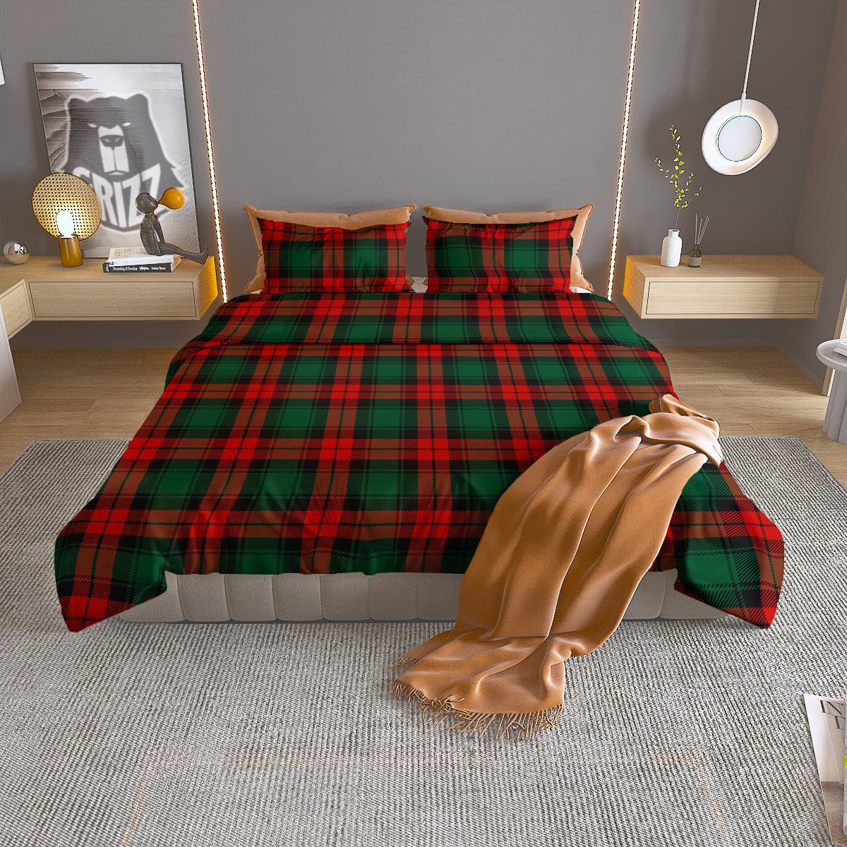 Tartan Xmas Scottish Print Pattern Duvet Cover Bedding Set