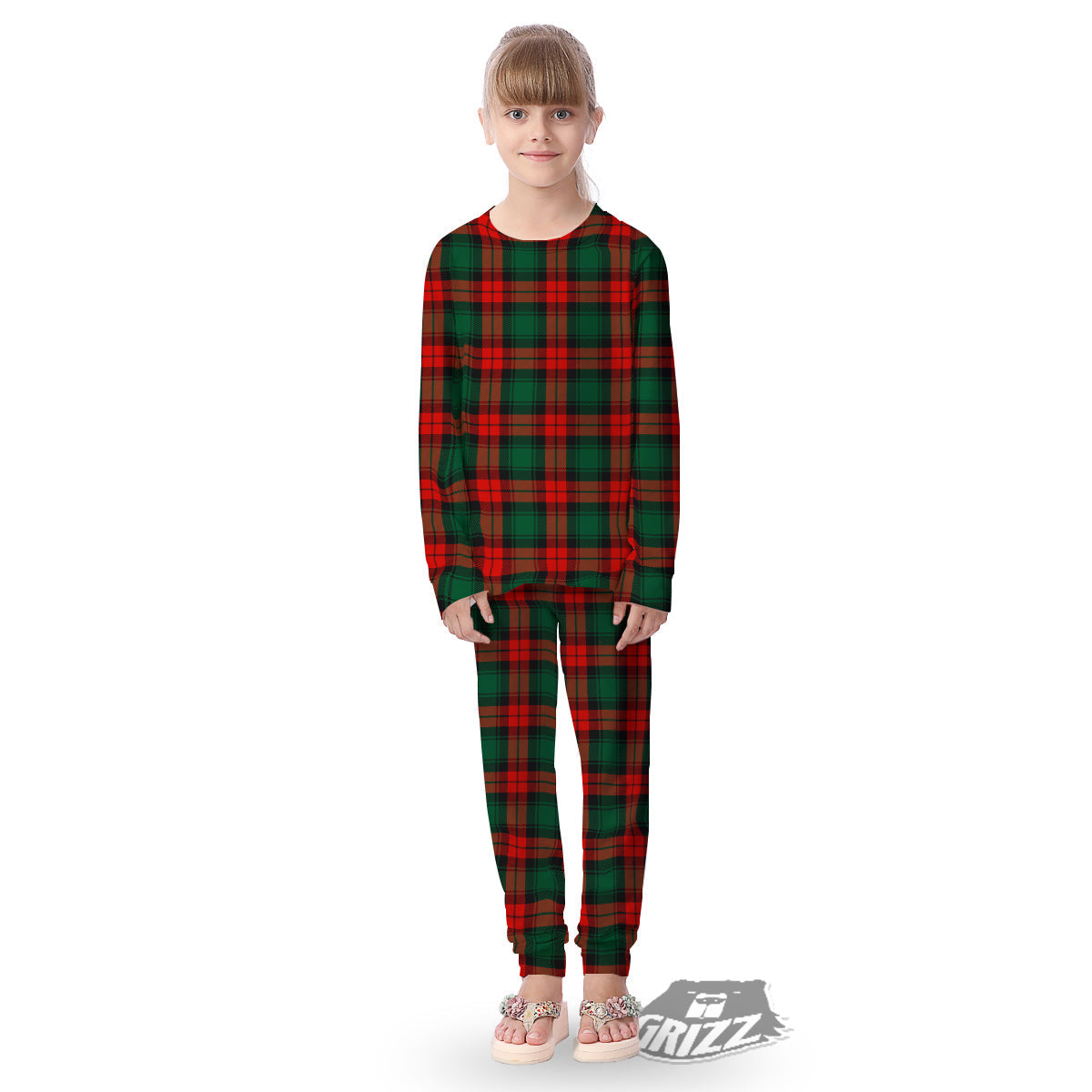 Tartan Xmas Scottish Print Pattern Kid's Pajamas-grizzshop