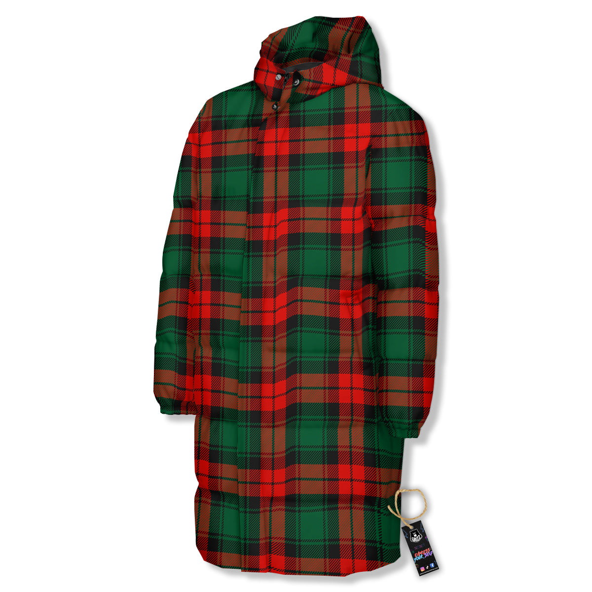 Tartan Xmas Scottish Print Pattern Long Down Jacket-grizzshop