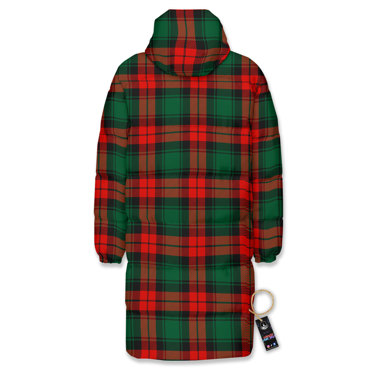 Tartan Xmas Scottish Print Pattern Long Down Jacket-grizzshop