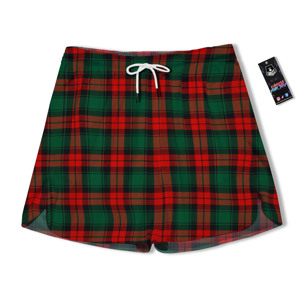 Tartan Xmas Scottish Print Pattern Men's Running Shorts-grizzshop