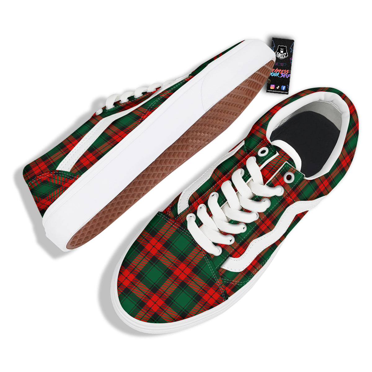 Tartan Xmas Scottish Print Pattern Skate Shoes-grizzshop