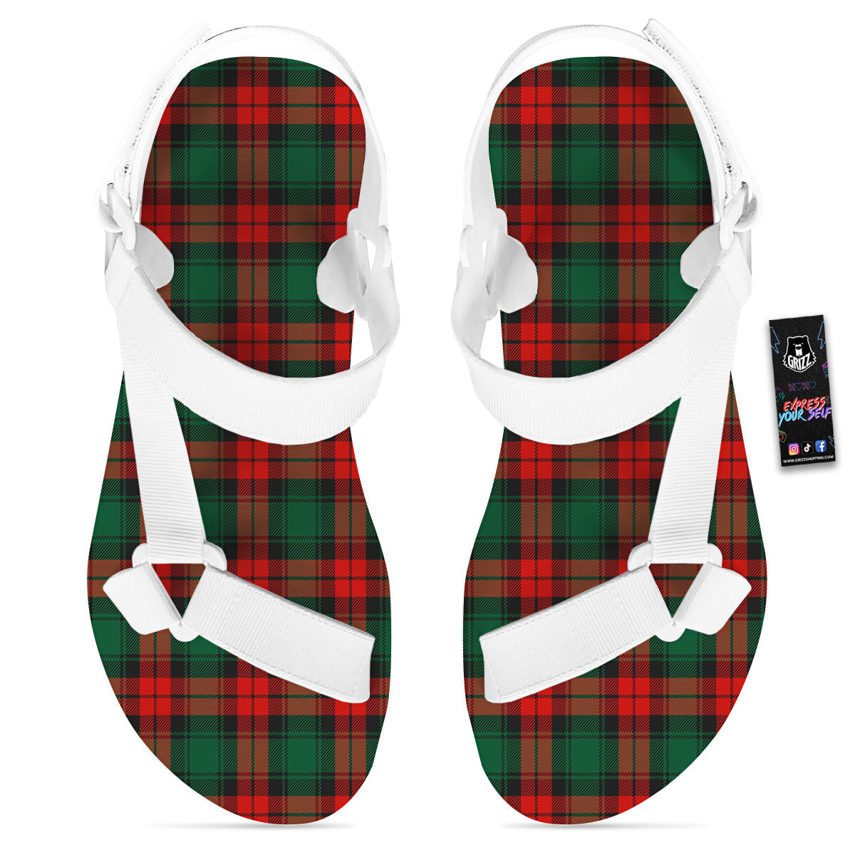 Tartan Xmas Scottish Print Pattern White Open Toe Sandals-grizzshop