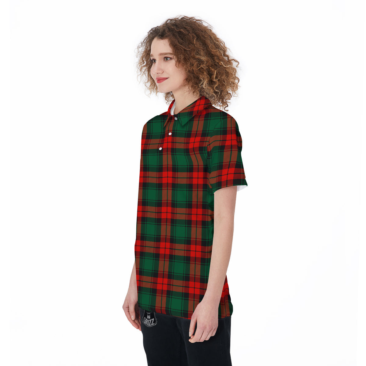 Tartan Xmas Scottish Print Pattern Women's Golf Shirts-grizzshop