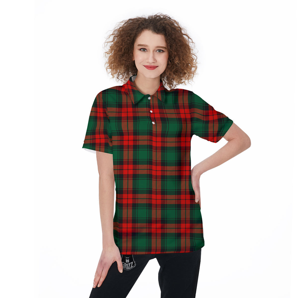 Tartan Xmas Scottish Print Pattern Women's Golf Shirts-grizzshop