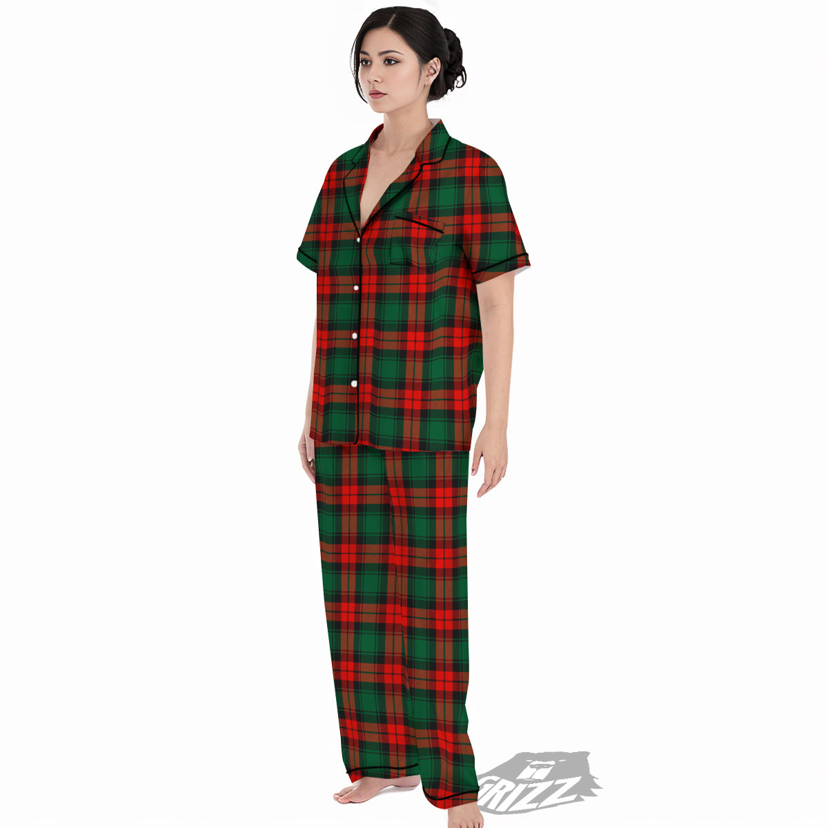 Tartan Xmas Scottish Print Pattern Women's Pajamas Set-grizzshop