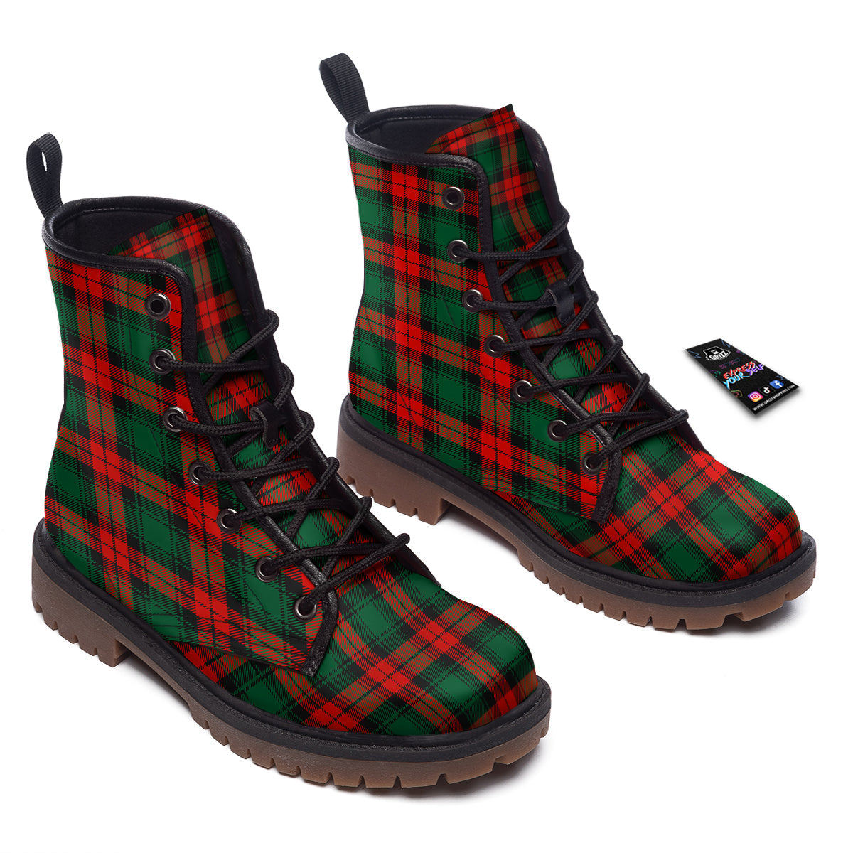 Tartan Xmas Scottish Print Pattern Work Boots-grizzshop