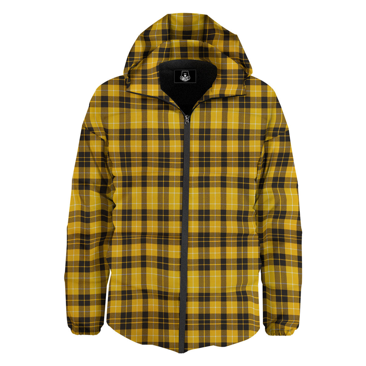 Tartan Yellow And Black Print Pattern Down Jacket-grizzshop