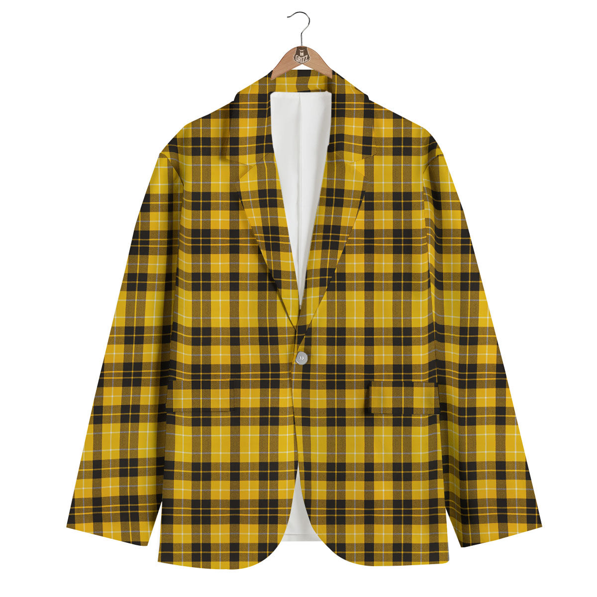 Tartan Yellow And Black Print Pattern Men's Blazer-grizzshop