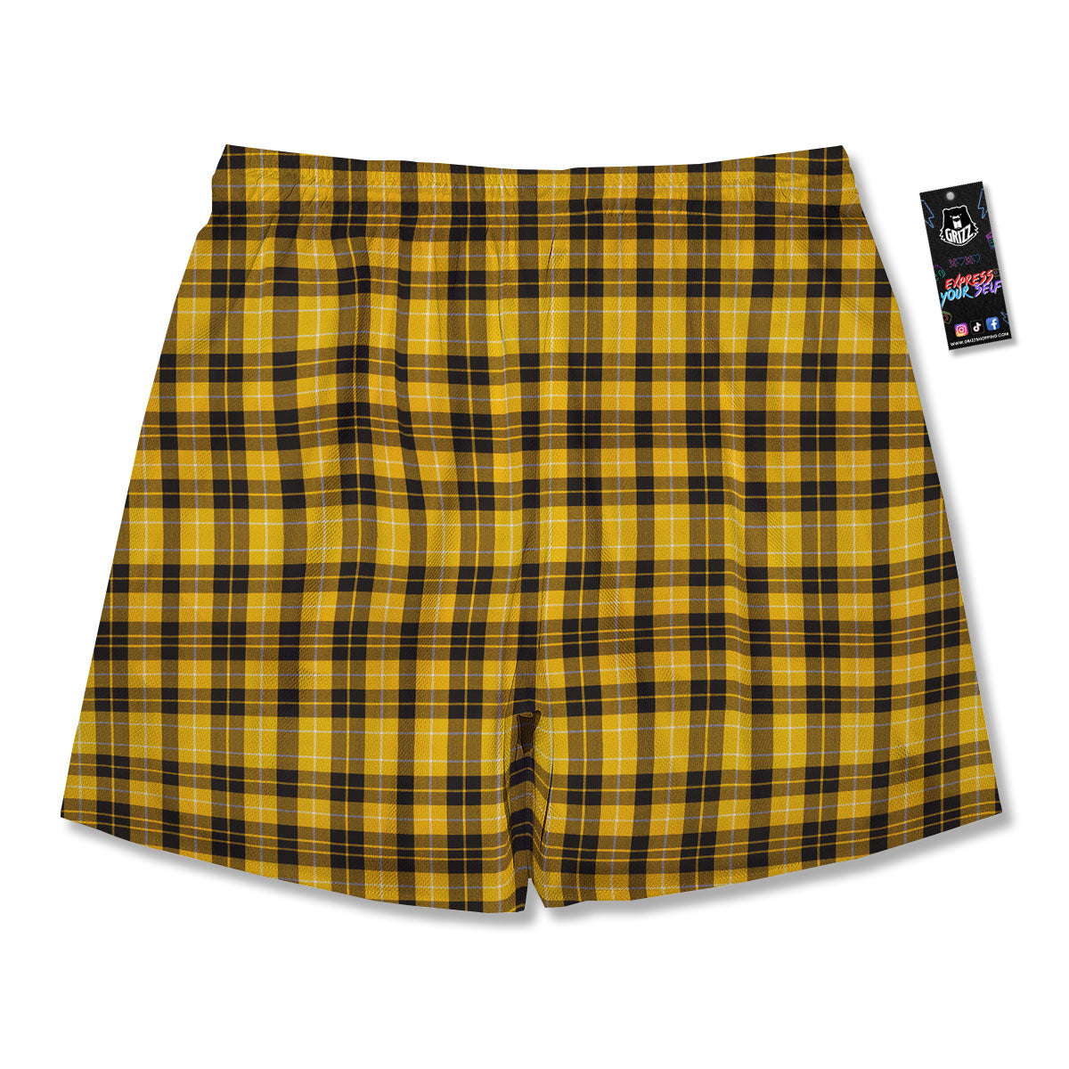 Tartan Yellow And Black Print Pattern Men's Running Shorts-grizzshop