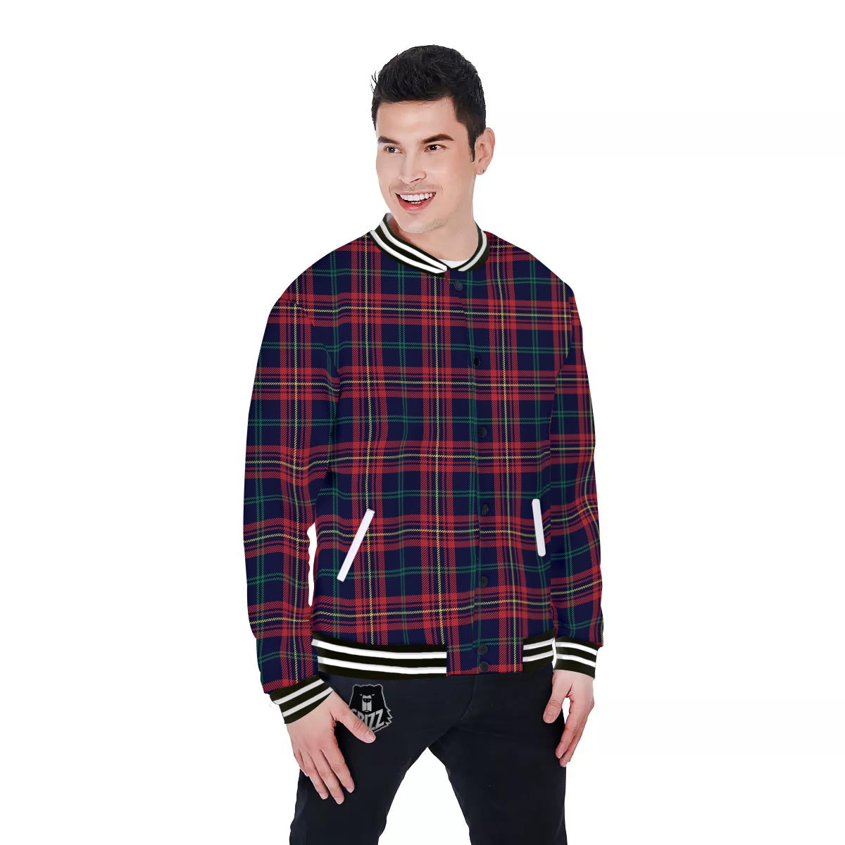 Tartan Yellow And Red Print Pattern Baseball Jacket-grizzshop