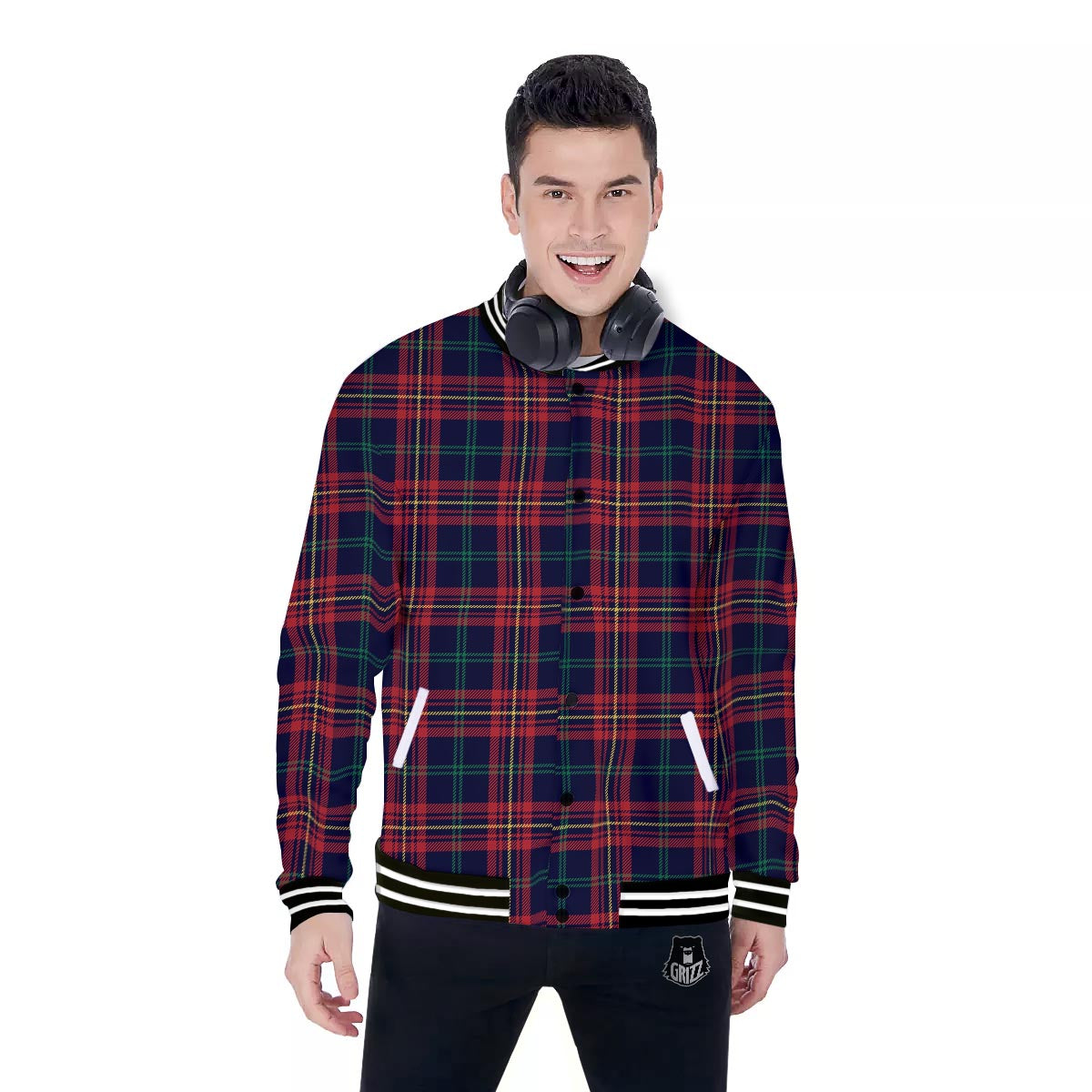 Tartan Yellow And Red Print Pattern Baseball Jacket-grizzshop