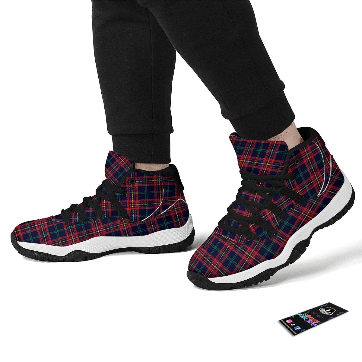 Tartan Yellow And Red Print Pattern Black Bball Shoes-grizzshop