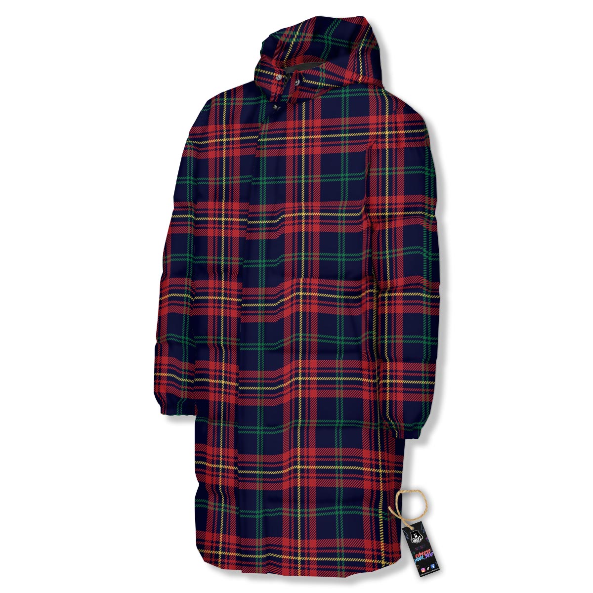 Tartan Yellow And Red Print Pattern Long Down Jacket-grizzshop