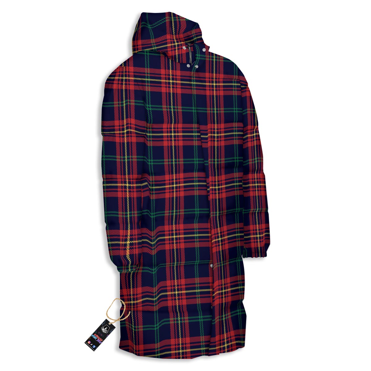 Tartan Yellow And Red Print Pattern Long Down Jacket-grizzshop