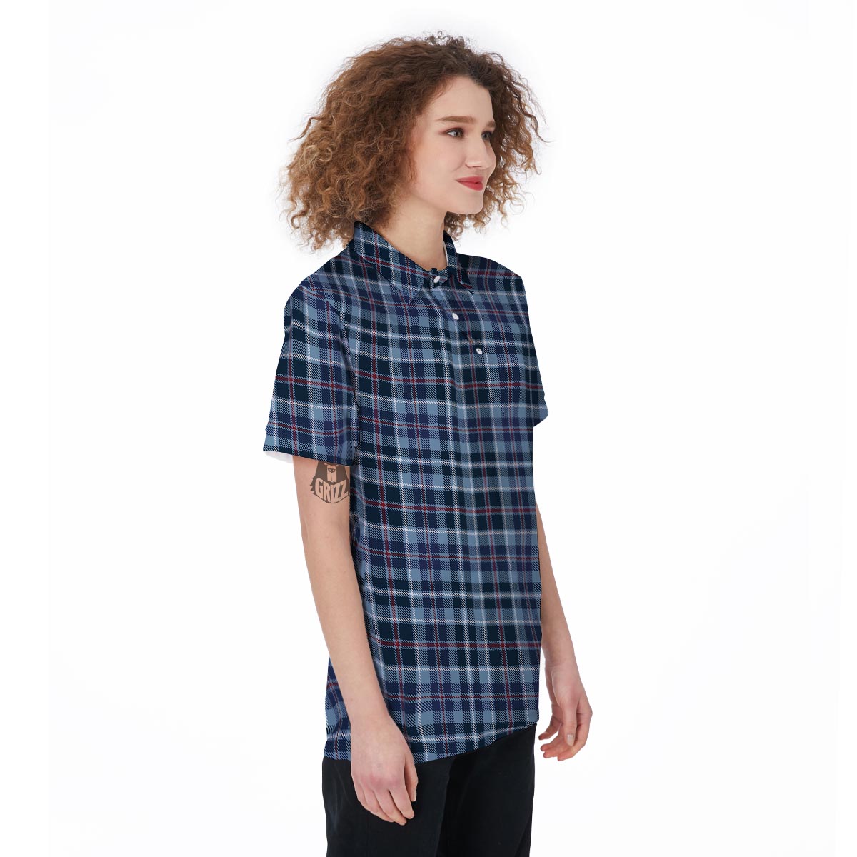 Tartan Blue Plaid Women's Golf Shirts-grizzshop