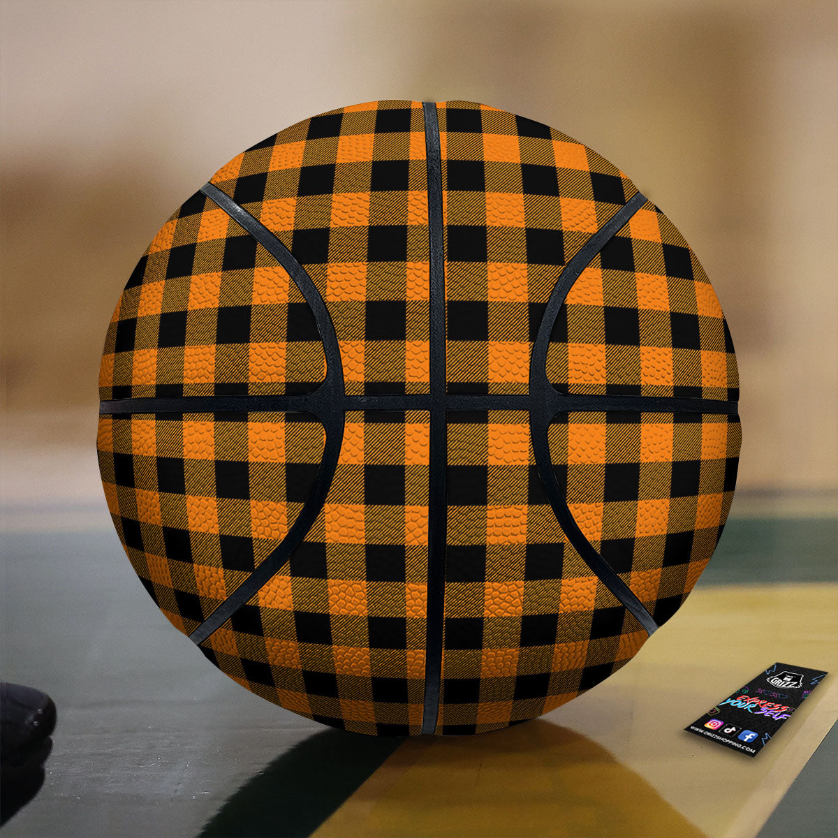 Tartan Black And Orange Print Pattern Basketball