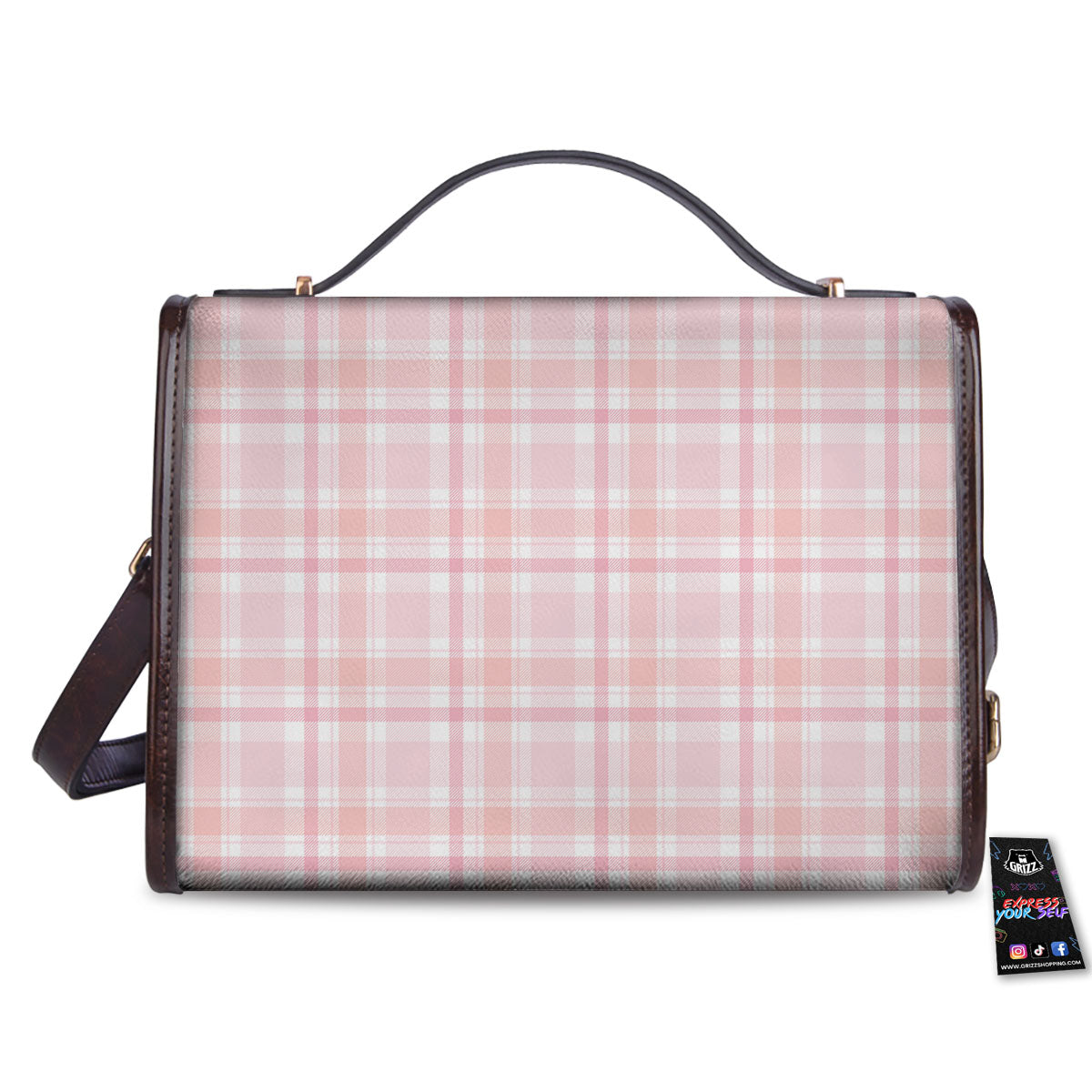 Tartan Pink Print Pattern Women's Satchel Bag