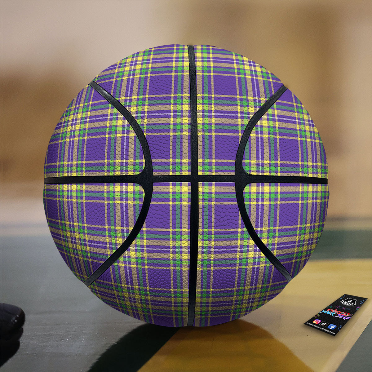Tartan Plaid Mardi Gras Print Pattern Basketball