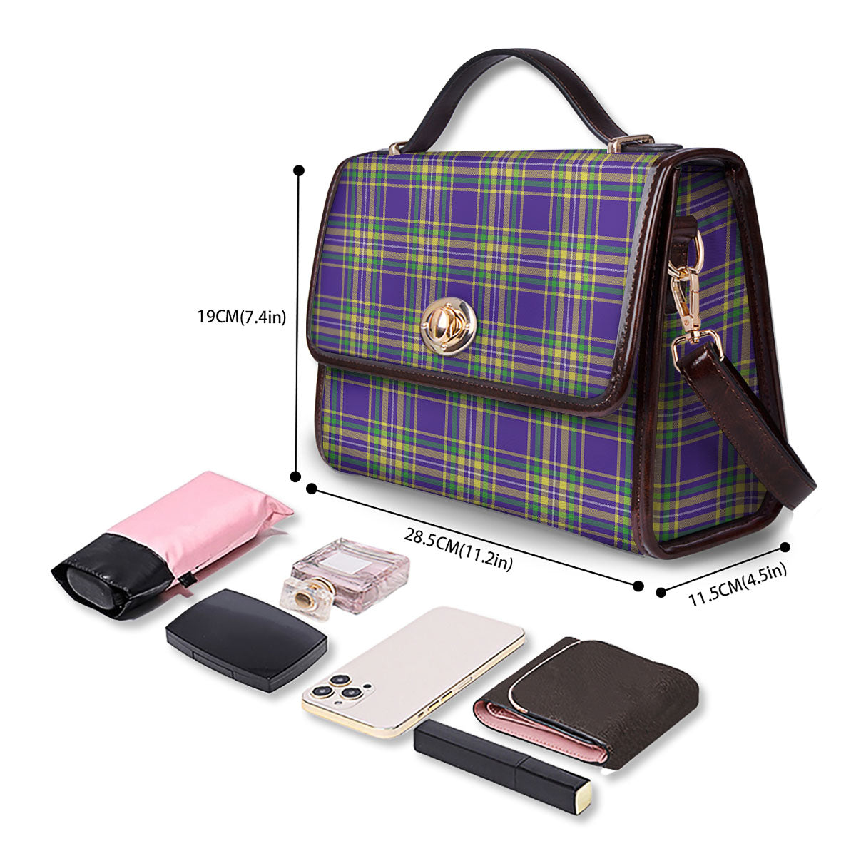 Tartan Plaid Mardi Gras Print Pattern Women's Satchel Bag