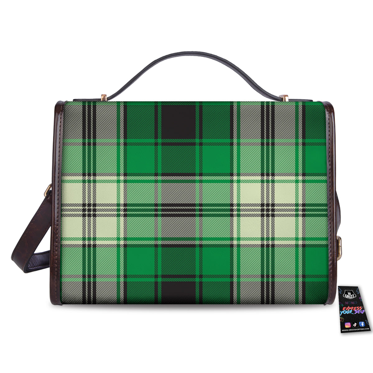 Tartan UFO Green Print Pattern Women's Satchel Bag