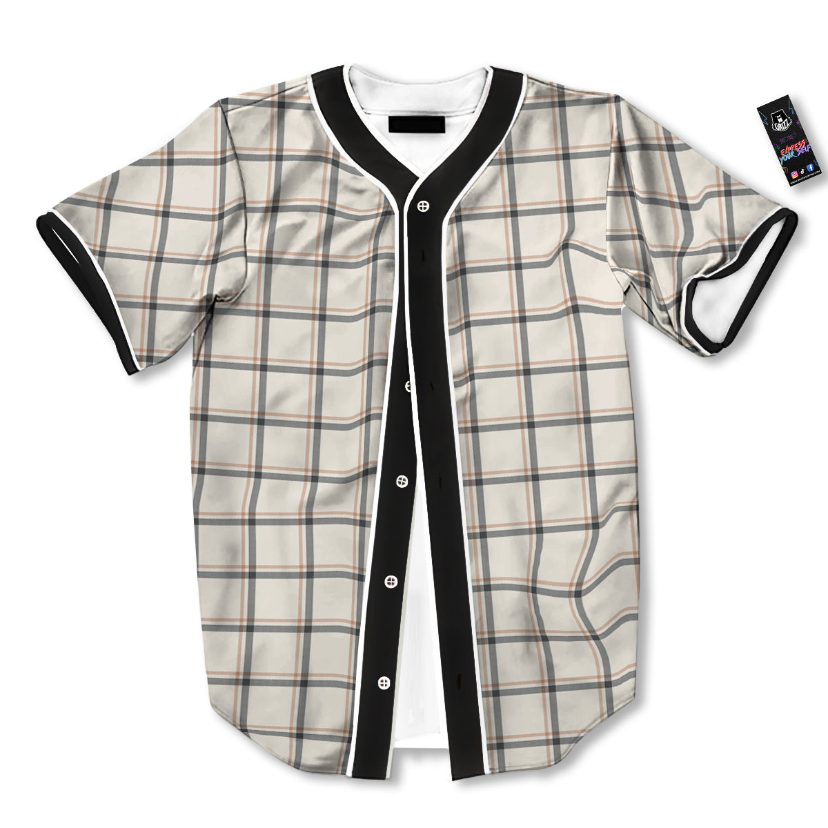 Tattersall Beige Print Pattern Baseball Jersey-grizzshop