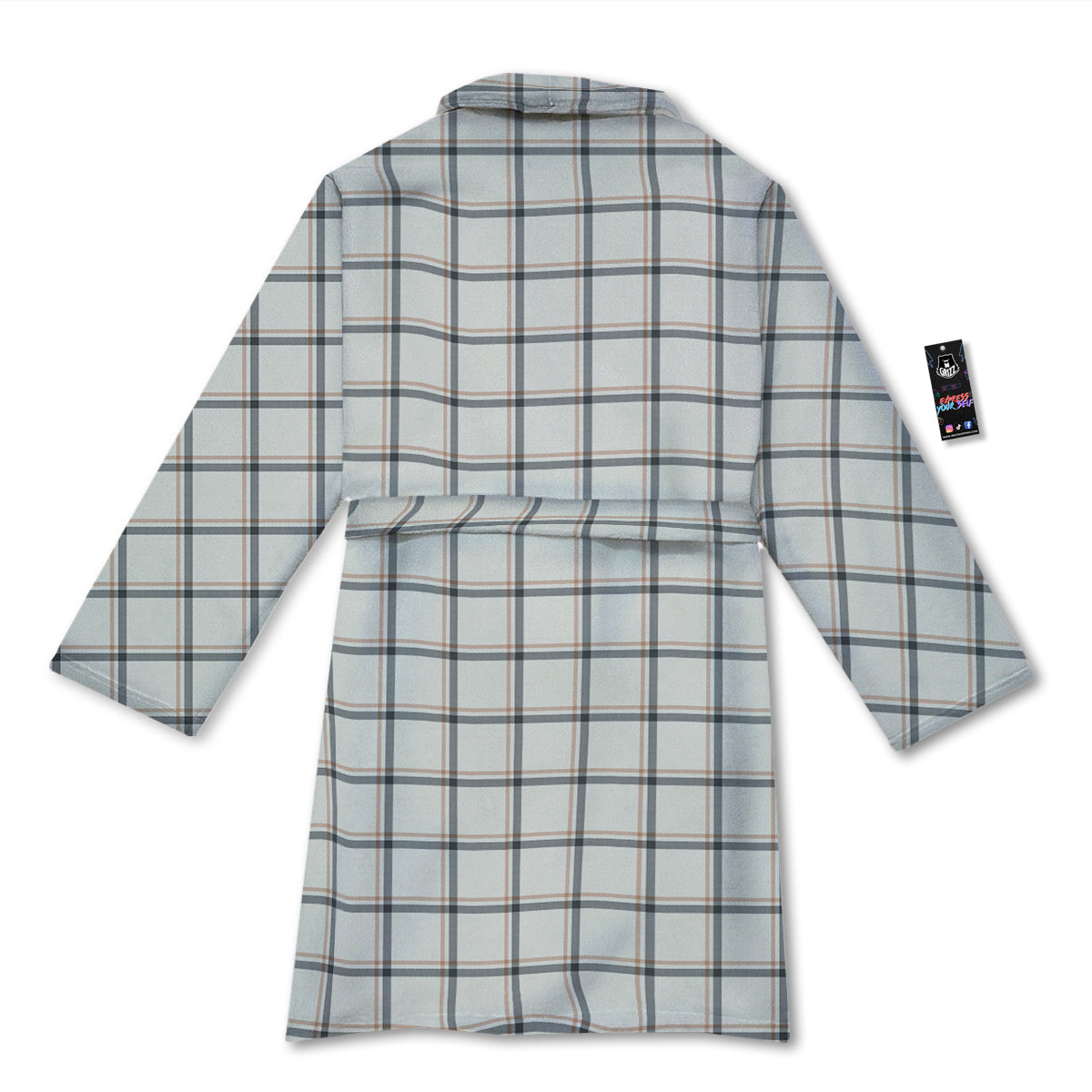 Tattersall Beige Print Pattern Bathrobe-grizzshop