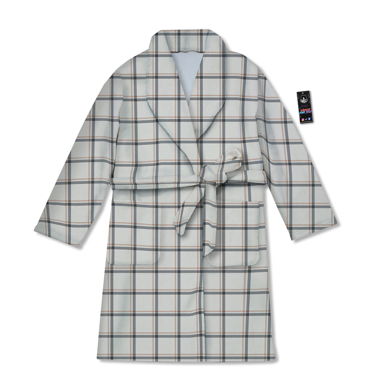 Tattersall Beige Print Pattern Bathrobe-grizzshop