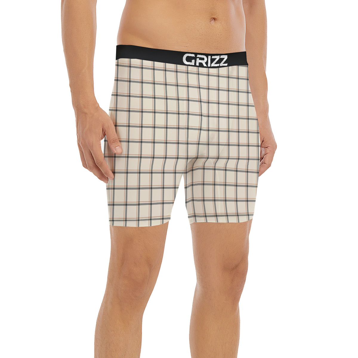 Tattersall Beige Print Pattern Boxer Briefs-grizzshop