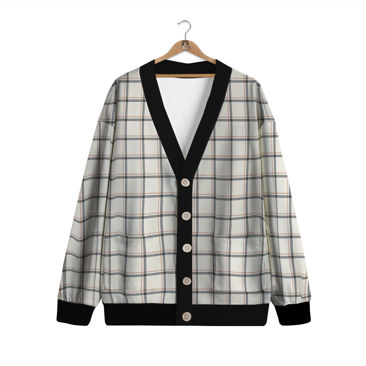 Tattersall Beige Print Pattern Cardigan-grizzshop