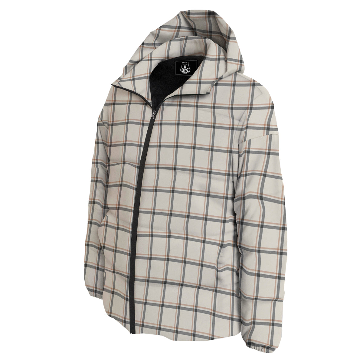 Tattersall Beige Print Pattern Down Jacket-grizzshop