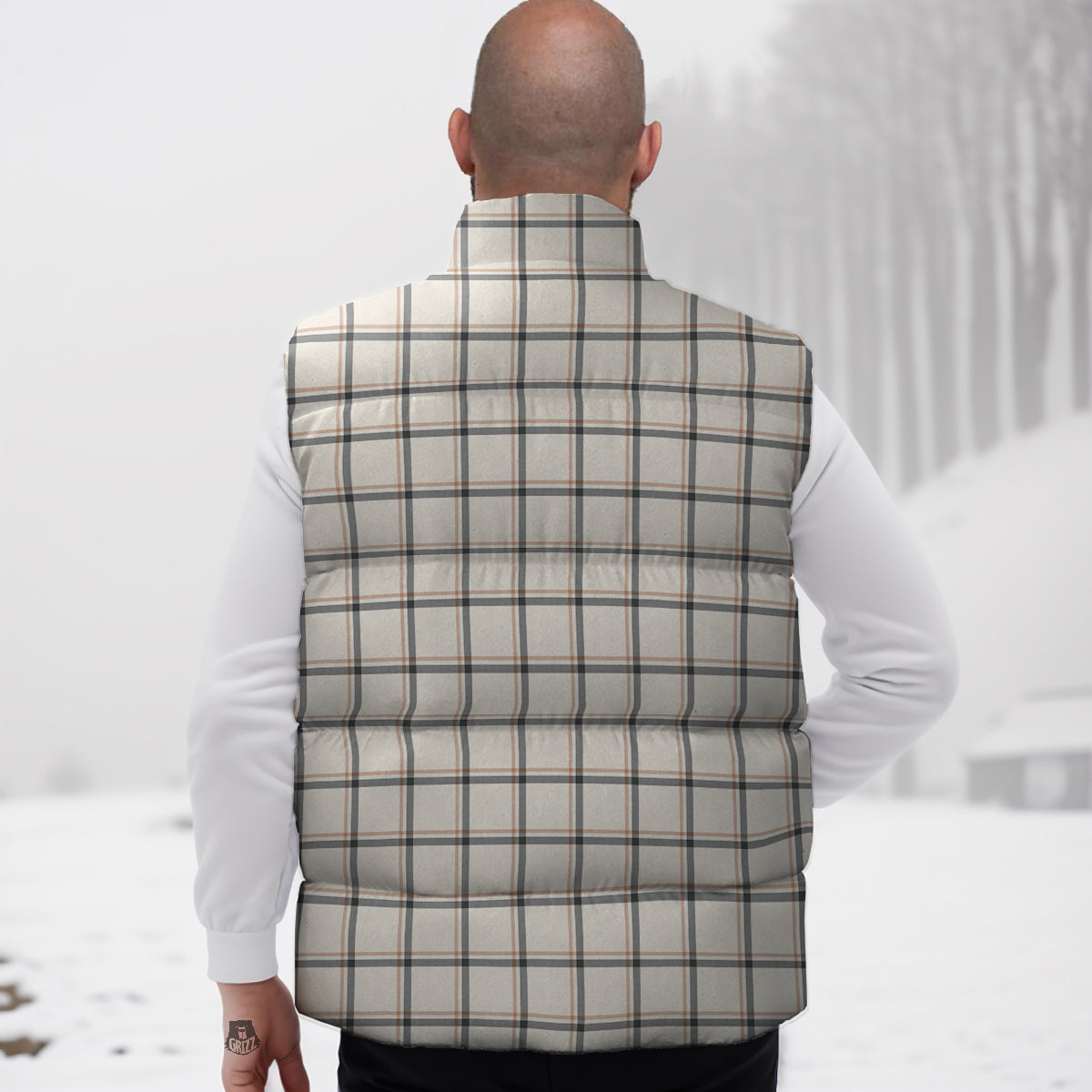 Tattersall Beige Print Pattern Down Vest