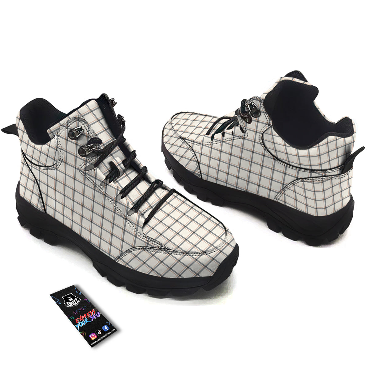 Tattersall Beige Print Pattern Hiking Shoes-grizzshop