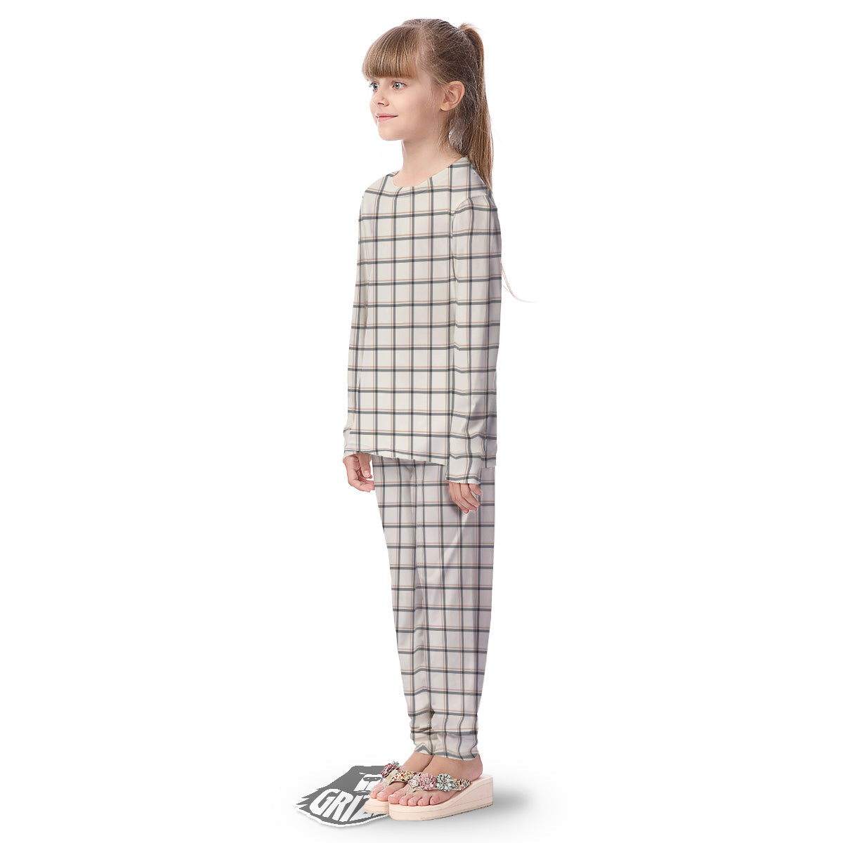 Tattersall Beige Print Pattern Kid's Pajamas-grizzshop